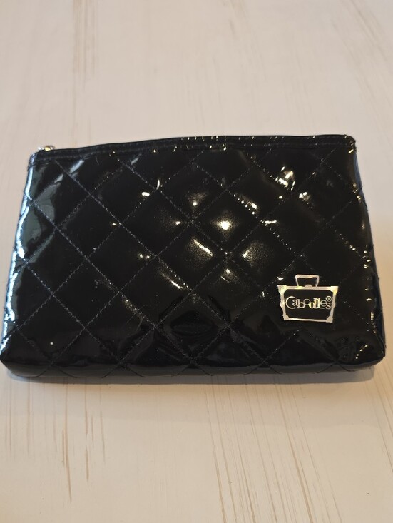 Caboodles Handbags - Caboodles Black Quilted Patent Cosmetic Bag with Logo Plaque